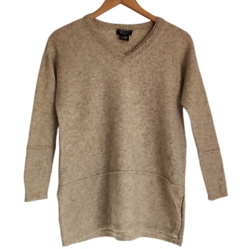Lord & Taylor Cashmere Heathered Grey V-Neck Sweater Ox